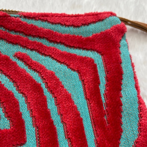 Glenda Gies Stylish Coral Velvet and Teal Clutch with Tassel - Picture 2 of 7